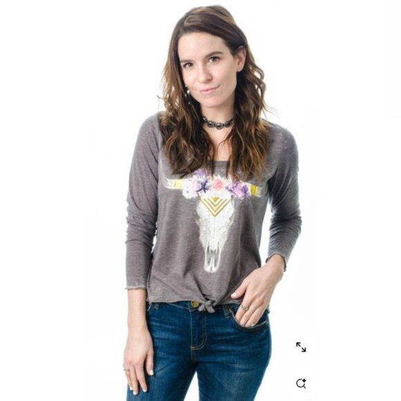 Chaser Skull Burnout Long Sleeve Tee in Gray Medium - Picture 1 of 10